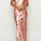 Lilla Maxi Dress in Yellow with Floral Print Made of Satin