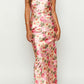 Lilla Maxi Dress in Yellow with Floral Print Made of Satin