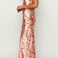 Lilla Maxi Dress in Yellow with Floral Print Made of Satin