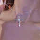 Vintage cross pendant necklace with rhinestones