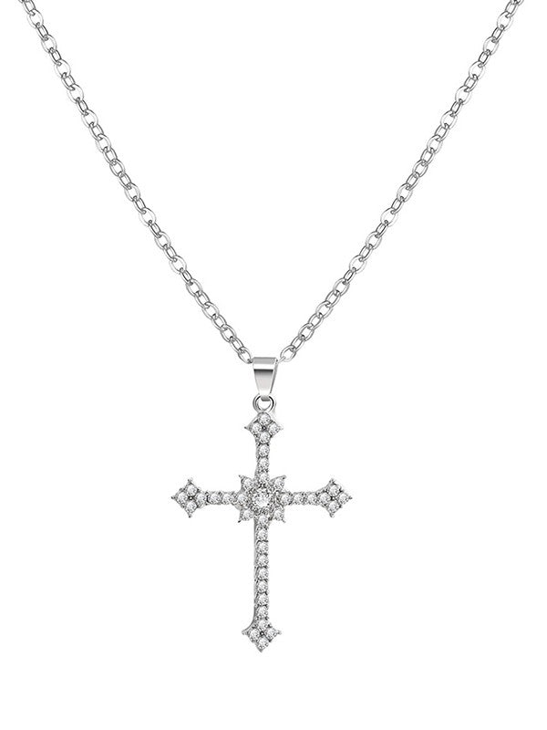 Vintage cross pendant necklace with rhinestones