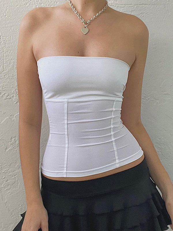 White vintage sleeveless bandeau top with inserts