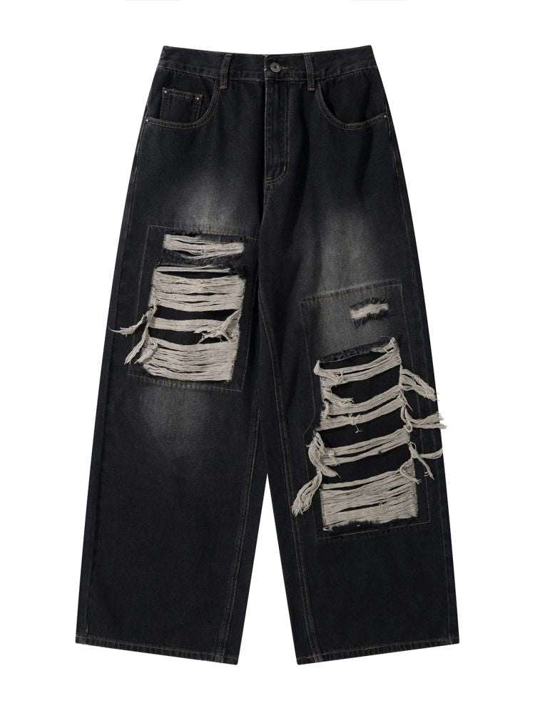 2000s Ripped Baggy Jeans with Fake Hole Unisex