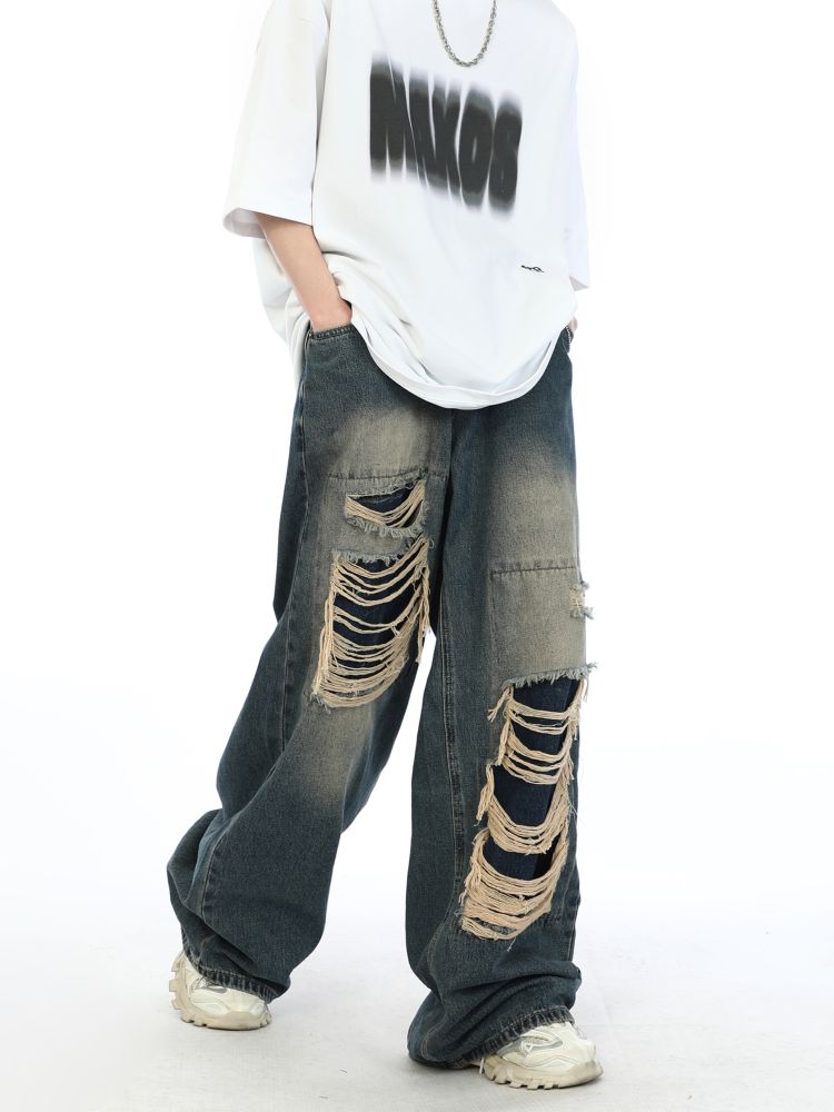 2000s Ripped Baggy Jeans with Fake Hole Unisex