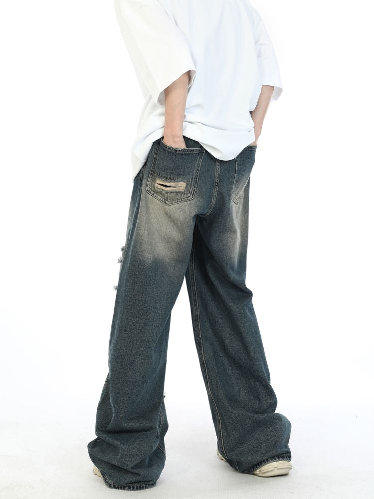 2000s Ripped Baggy Jeans with Fake Hole Unisex