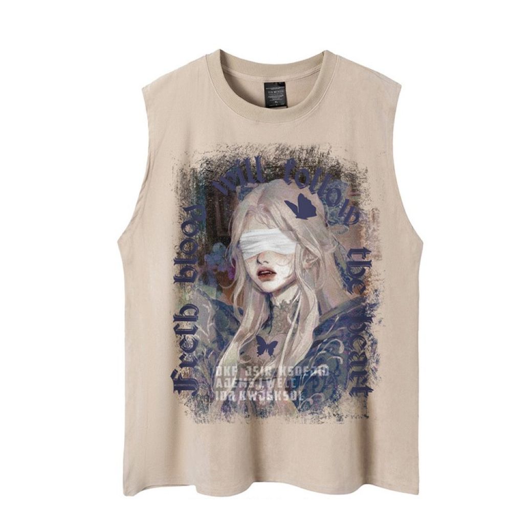 Hip hop oversize tank top with girl print