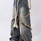 Raw Edge Design Patchwork Baggy Washed Jeans