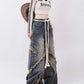 Raw Edge Design Patchwork Baggy Washed Jeans