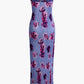 Abstract Pattern Pleated Strapless Skinny Maxi Dress