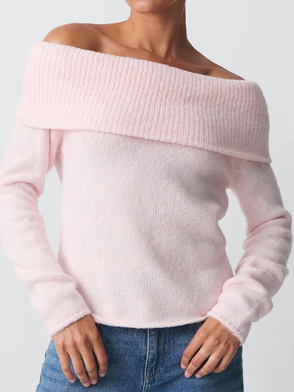 Y2K Einfarbiger Off Shoulder Oversized Pullover