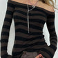 Vintage Off Shoulder Knitted Top with Stripes