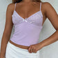 Einfarbiges Vintage Spitzenbesatz V-Ausschnitt Cropped Cami Top