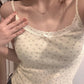 Apricot Y2K Cami Top with Lace Inserts and Playful Floral Print