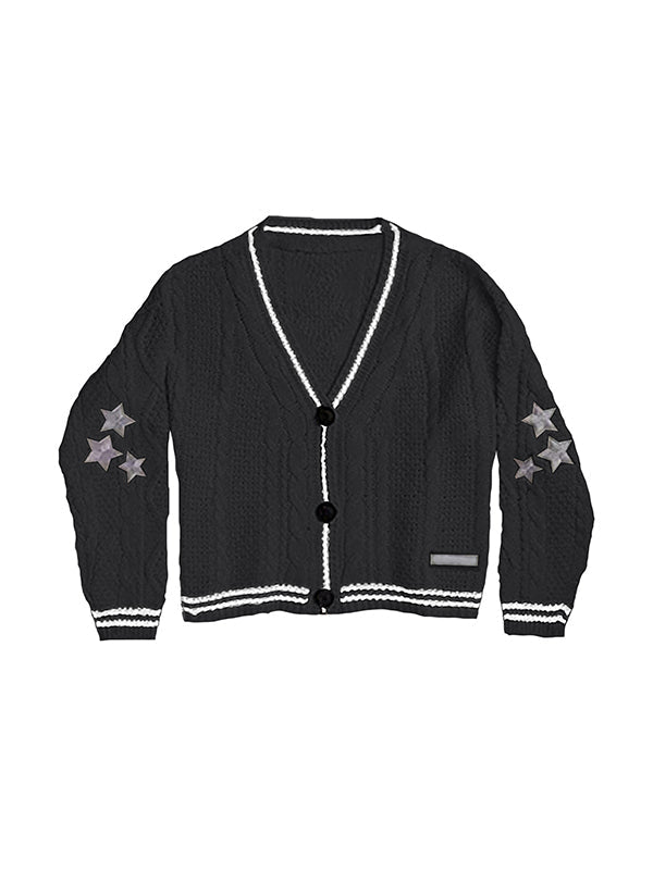 Vintage oversized cable knit cardigan with star embroidery