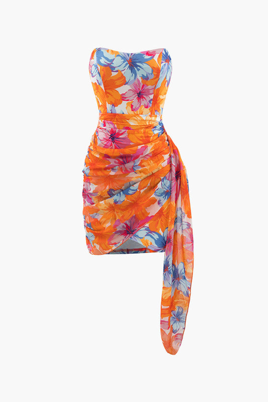 Floral Wrap Sophisticated Strapless Slim Mini Dress