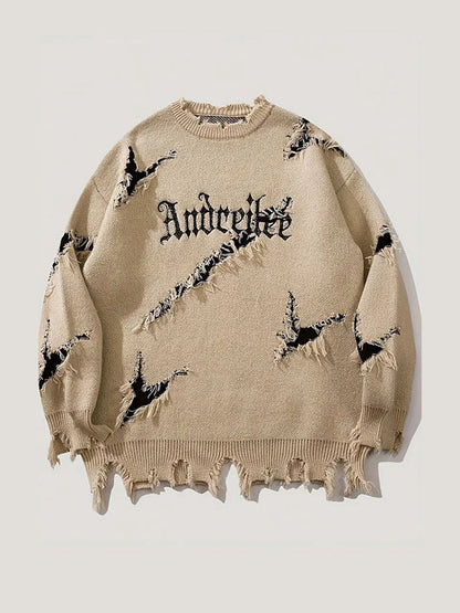 American vintage oversized sweater with torn letters