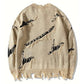 American vintage oversized sweater with torn letters