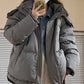 90s Grey Solid Puffer Jacket with Heart Embellishment and Hood