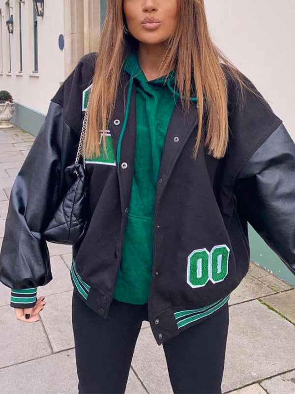 Retro Black Oversize Logo Varsity Jacket