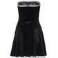 Black Vintage Velvet Splice Pleated Bandeau Mini Dress