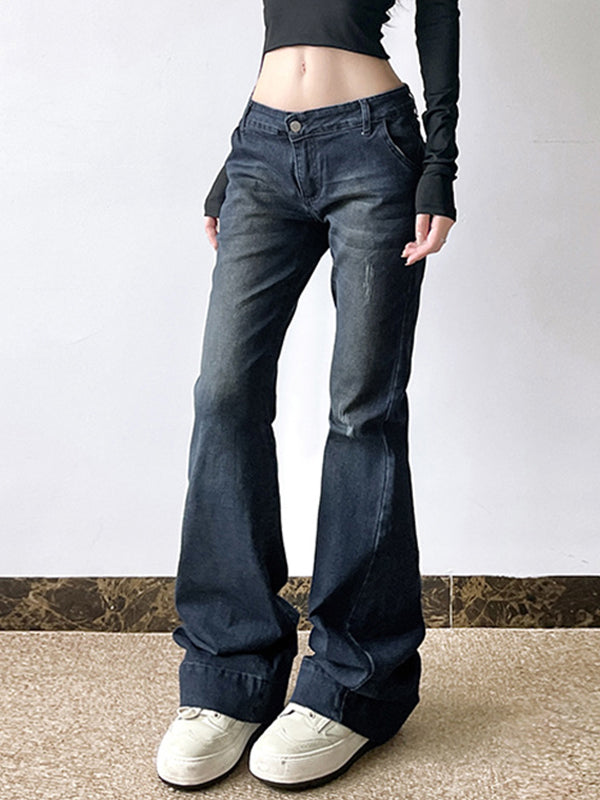 Blaue Retro Sexy Niedrigbund Flare Jeans