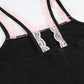 Contrast Y2K spaghetti strap bodysuit top with lace trim