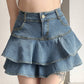 Blue Tiered Vintage Denim Mini Skirt