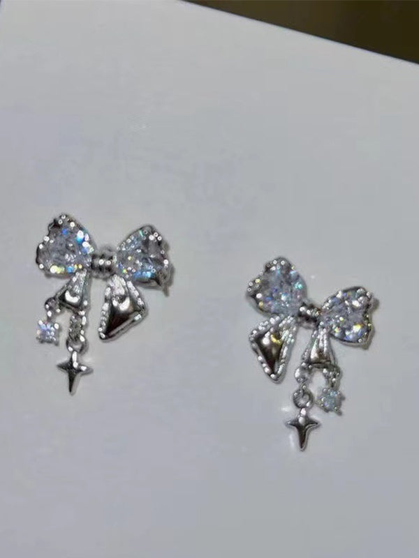 Glittering Bow Rhinestone Styling Stud Earrings