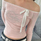 Vintage Lace Off Shoulder Heart Rhinestone Long Sleeve Shirt 