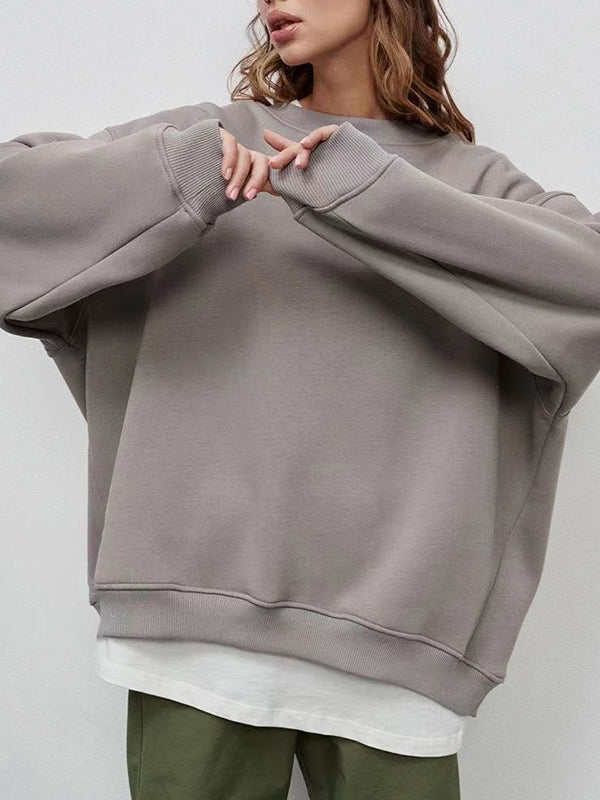 Vintage Solid Color Versatile Loose Polar Fleece Sweatshirts