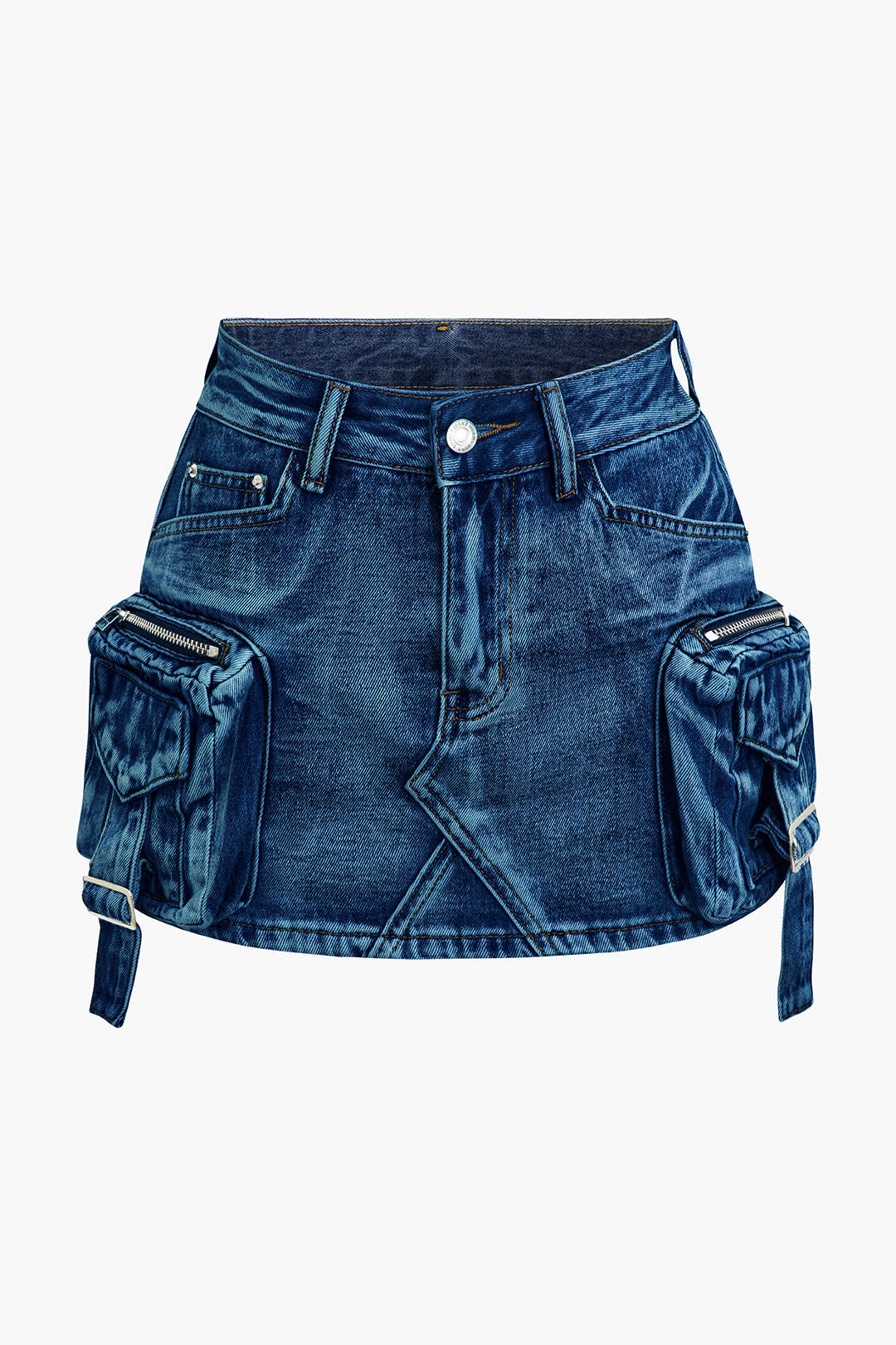 Faded A Line Denim Cargo Mini Skirt