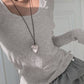 Grey Vintage Rib Two Piece Long Sleeve Knit Top