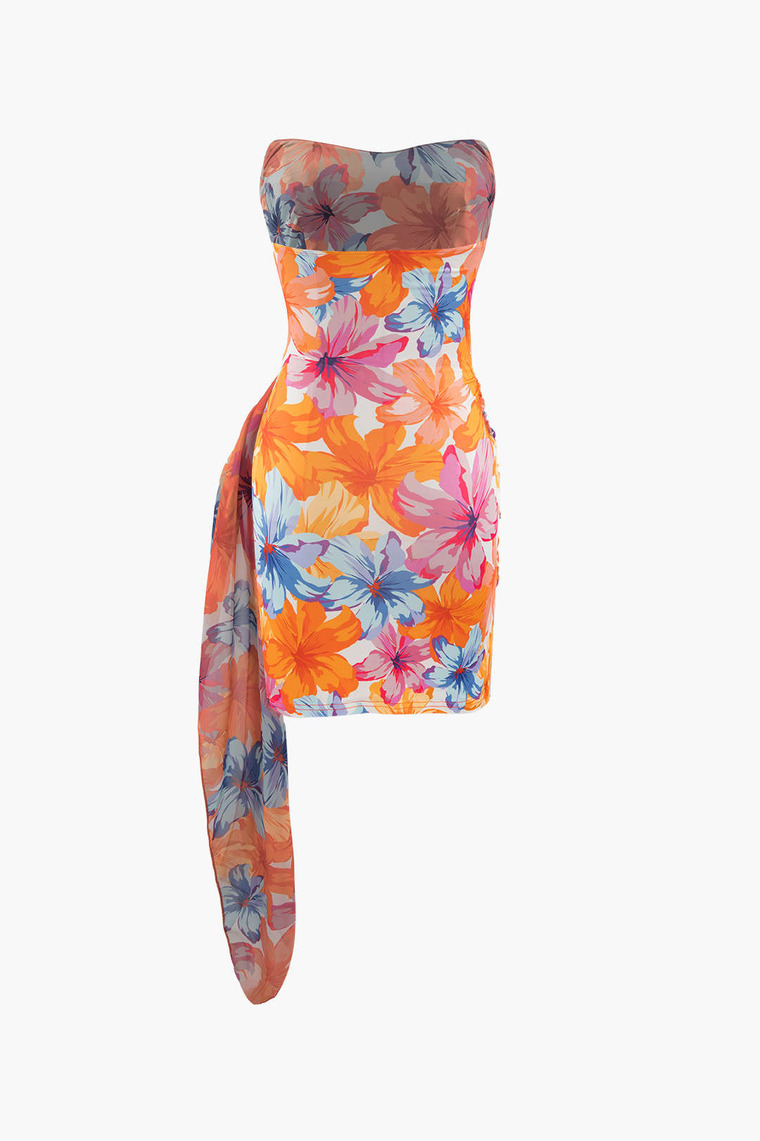 Floral Wrap Sophisticated Strapless Slim Mini Dress