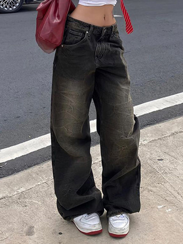 Street texture boyfriend jeans with washed effect