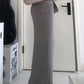 Grey Vintage Low Waist Maxi Skirt with Folded Waistband