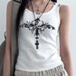 White Gothic Print Studded Tank Top