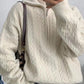 Einfarbiger Vintage Reverskragen Halb Reißverschluss Strickpullover