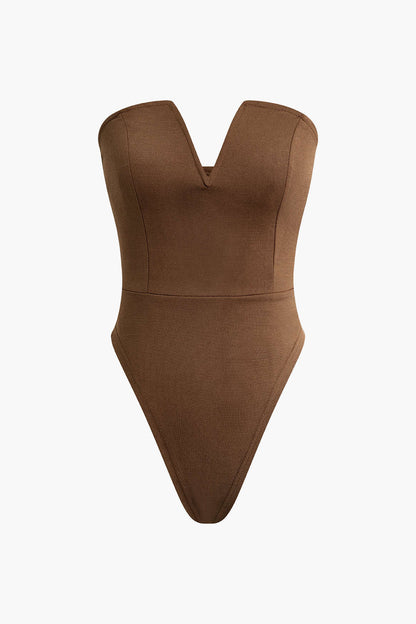 Strapless bodysuit with V-neck