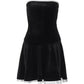 Black Vintage Velvet Splice Pleated Bandeau Mini Dress