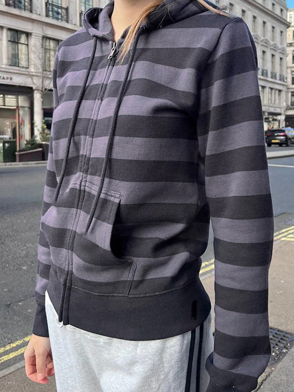 Vintage Striped Oversized Long Sleeve Hoodie