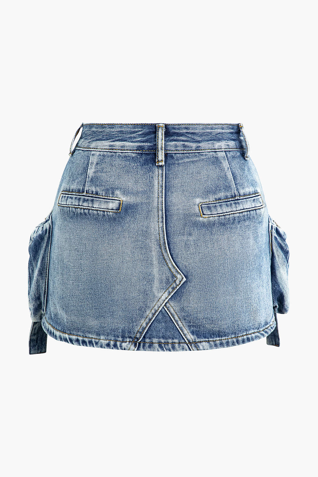 Faded A Line Denim Cargo Mini Skirt