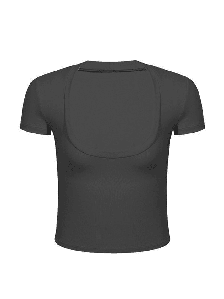 Dark grey basic crop top with scoop neck