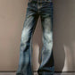 Dark Vintage Washed Ripped Boyfriend Flared Jeans