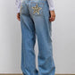 Blaue Retro Leoparden Print Stern Boyfriend Jeans