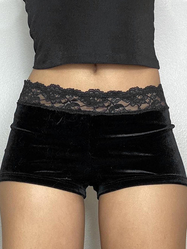 Schwarze Vintage Lace Trim Shorts