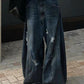 Blue Retro Distressed Wide Leg Boyfriend Jeans