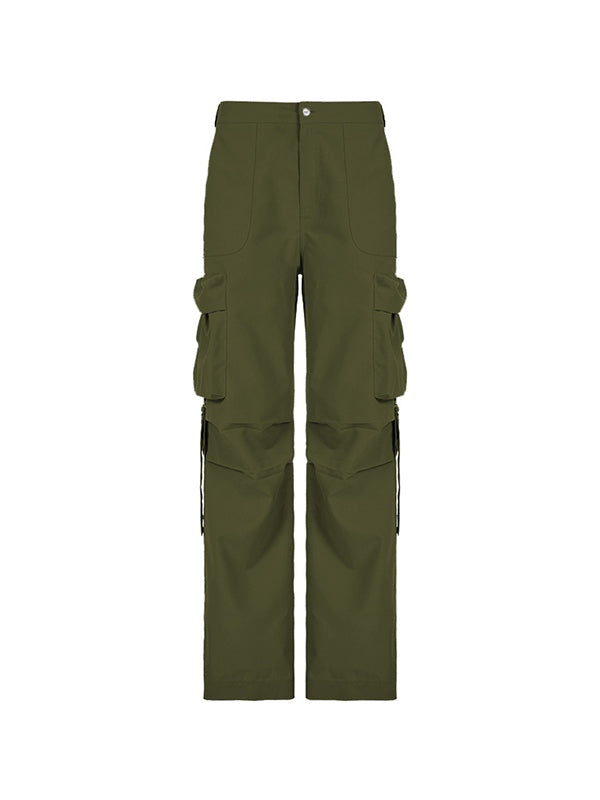 Green Hip Pop Low Rise Cargo Pants with Side Zipper