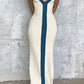 Colorblock Vintage V-neck Knitted Slim Split Maxi Dress