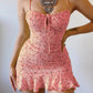 French Floral Strappy Mini Dress with Cutout