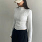 White Retro Zipper Stand Collar Top with Long Sleeves 